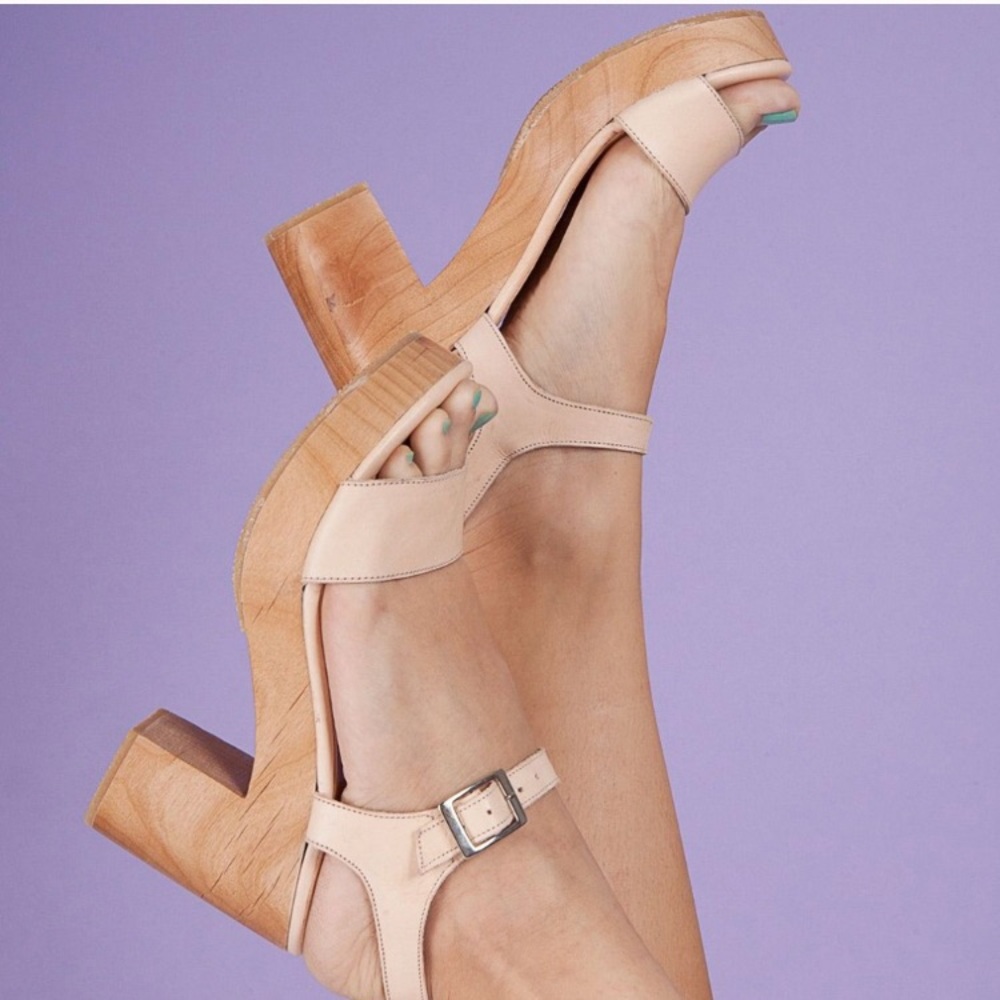 American apparel nude wooden heels
